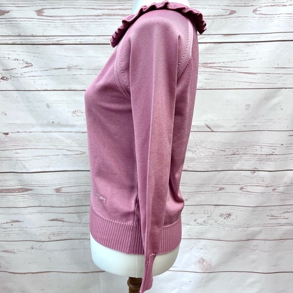 Vintage Mid Century Mod Givenchy Sport Dusty Mauve Fine Knit Ruffle Neck Sweater - Picture 5 of 11